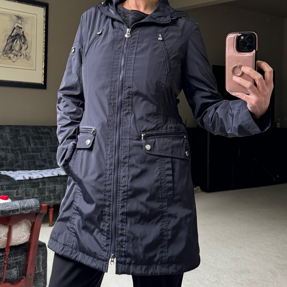 Laundry By Shelli Segal Navy Hooded  Rain Jacket